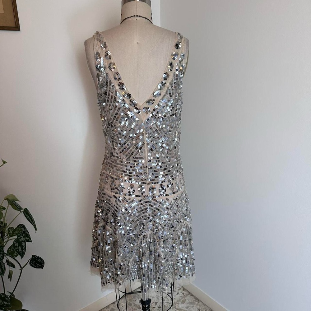 Vintage 1920s style Free people silver sequin beaded short dress drop waist XS - Picture 4 of 8